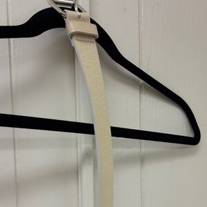 Closed Cream Leather Belt with Silver Hardware